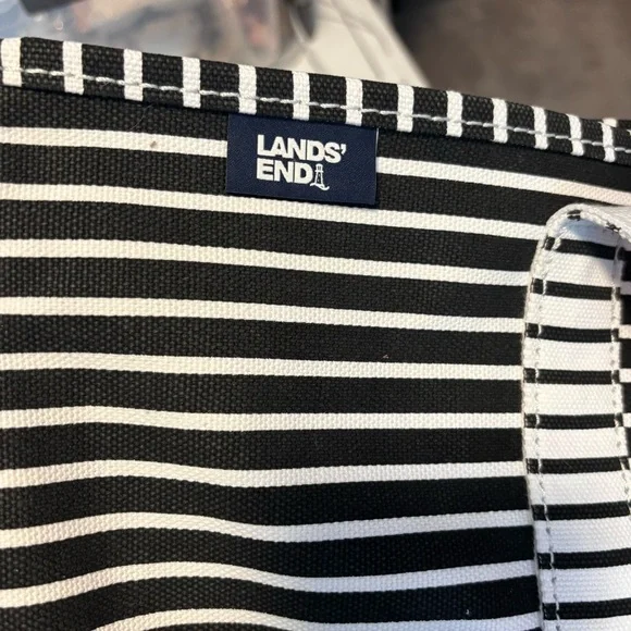 NEW, Land's End Tote, Canvas Tote, Beach Tote, Black and White Striped Tote, NWT - Picture 3 of 7